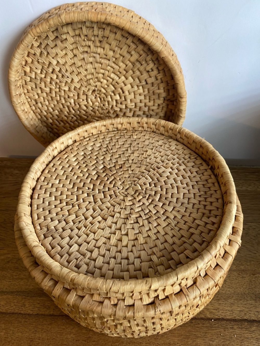 Vintage Wicker Basket Trivet Set Lidded Box Boho Decor - Picture 10 of 15